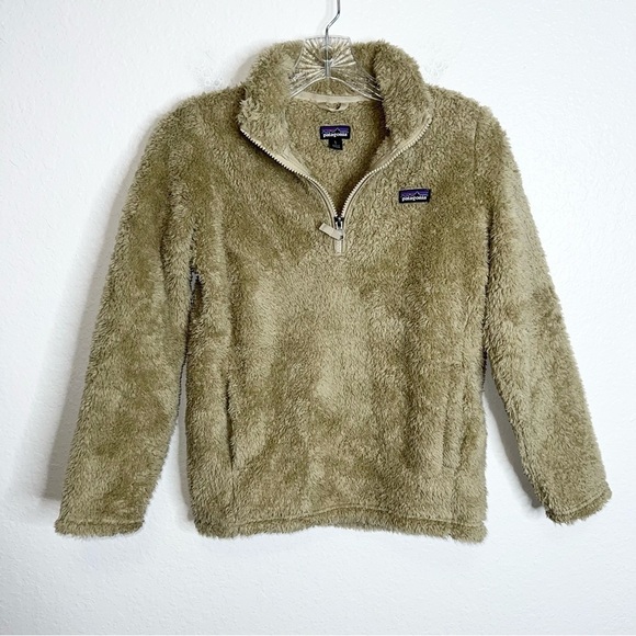 Patagonia Jacket Sweater Los Gatos Large Girls Tan Fleece 1/2 Zip Soft C1 - Picture 1 of 7